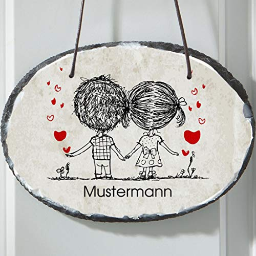 Manutextur Schiefer Türschild - mit Namen - viele Motive - Eingangsschild - Schiefertafel - individuell Bedruckt - personalisiert - persönliches Geschenk