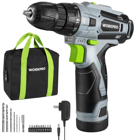 WORKPRO Cordless Drill Driver Kit, 12V Electric Screwdriver Driver Tool Kit, 3/8 Keyless Chuck, Charger and Storage Bag Included