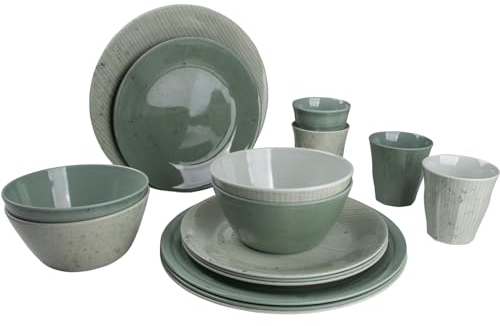 Bo-Camp Melamin Campinggeschirr Set Mix&Match Essgeschirr Teller Becher 16tlg Grün