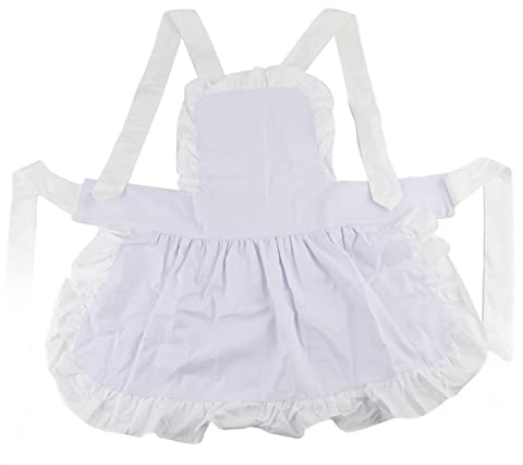 Damen Schürze Weiß Rüschen, Niedlicher Rüschensaum Küche Einfarbige Schürze Dirndlschürze Spitze Hausmädchen Kostüm Geeignet für Küche 85 * 65cm