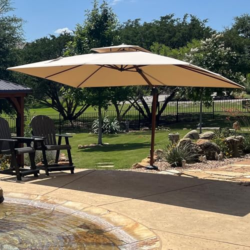 PURPLE LEAF Sonnenschirm 300 × 400 cm Alu Holzoptik Doppeldach Groß Beige | Ampelschirm Rechteckig, Große Schattenfläche, Verstärktes Standrohr, Stabil & Windfest, Lichtbeständig UV50+ Stoff, Langlebig