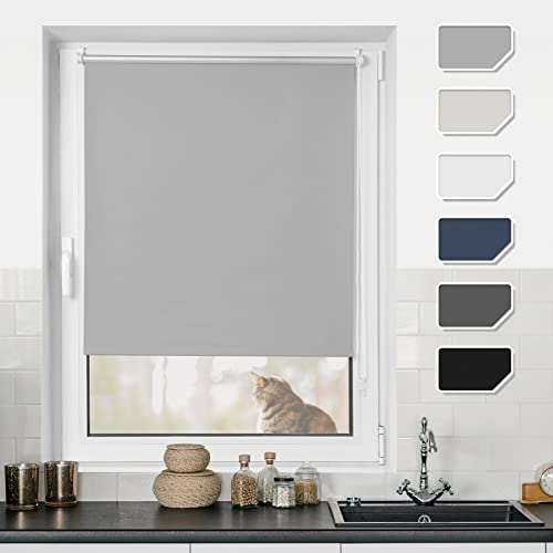 BondFree Verdunkelungsrollo Klemmfix Thermorollo ohne Bohren,100x120cm(BxH) Hellgrau, Sonnenschutz& Hitzeschutz Rollos für Fenster und tür