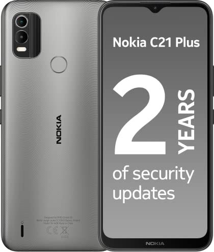 Nokia Smartphone C21 Plus con pantalla HD+ de 6.5 pulgadas, vidrio endurecido, duración de la batería de 2 días, cámara dual de 13 MP con HDR, panorama y embellecimiento, sistema operativo limpio, 2
