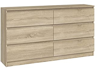 CDF Kommode Eiche Sonoma mit 6 Schubladen 40 cm Tief Komodenschrank Komode für Wohnzimmer Schlafzimmer Schubladenschrank Malm Kommode viel Stauraum Geeignet Organizer Kleidung 138cm Breite Modern Look