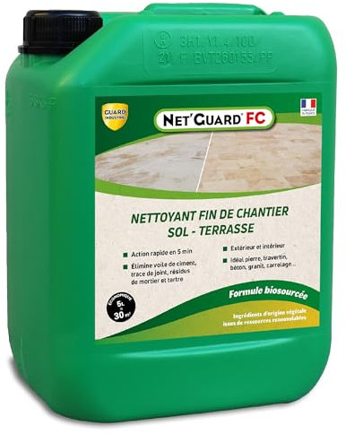Guard Industrie - Nettoyant Laitances Ciment Trace Blanche Joint- Net Guard FC - Fin de Chantier -10 Min-Toute Pierre–5L 30m2