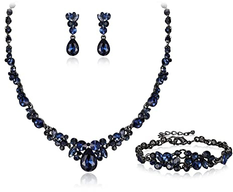 EVER FAITH Bröllop kristall smyckesset för glamour droppe strass halsband dinglande örhängen armbandsset för dam glittrande AB silverfärg, kristall