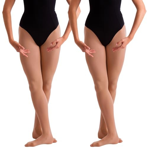 2 Pairs Dance Ballet Footed Tights (Age 9-11) (Tan)