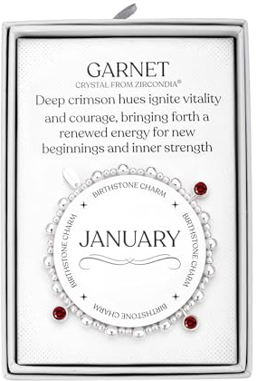 Philip Jones January (Garnet) Birthstone Stretch Charm Bracelet with Quote Gift Box