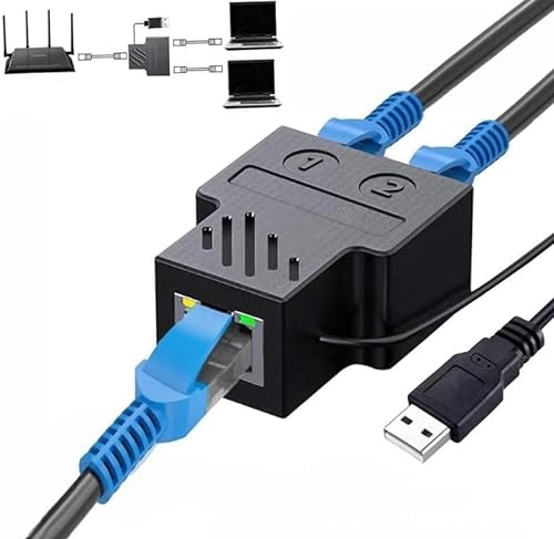 Panlouting RJ45 Ethernet 1 a 2 Adattatore Divisore Sdoppiatore, 2 Porte per Uso Simultaneo, Alta Velocità 100 Mbps, Prolunga Presa LAN Rete Internet con Porta USB
