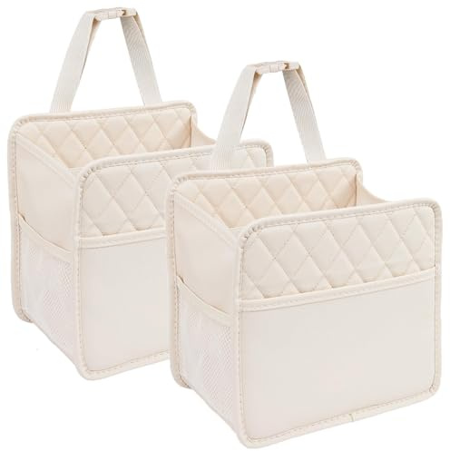 LXUNYI Autositz-Organizer, wasserdicht, PU-Leder, universal, zum Aufhängen, für Kinder und Erwachsene, Beige, 2 Stück