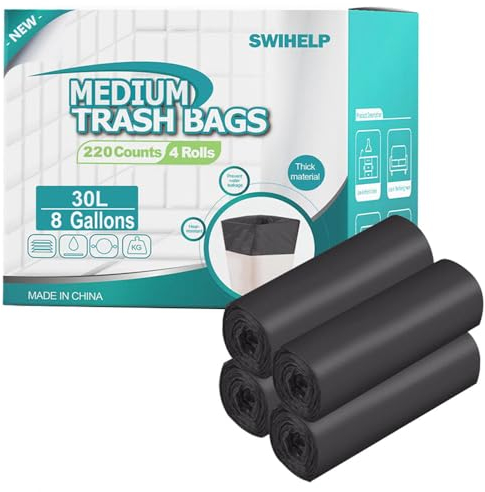 SWIHELP Sac Poubelle 30 Litres 220 unité Sac Poubelle Ultra Resistant,ménages, déchets de jardin dans la cuisine, le bureau, la maison