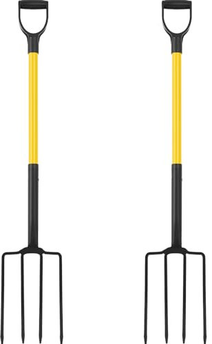 Leriton 2 Pcs Garden Fork 4 Tine Spading Fork 45 Inch Length Steel Pitch Fork for Gardening D Grip Pitchfork for Digging Roofing Compost Tools