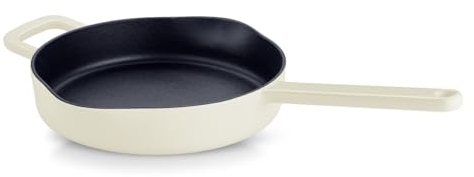 Fissler Moments Collection/Emaillierte Gusseisen-Pfanne (Ø 26 cm) antihaftend, hoher Rand, mit Ausgießern, Aufhänge-Öse, PFAS/PTFE-frei, Induktion – Elfenbeinweiß