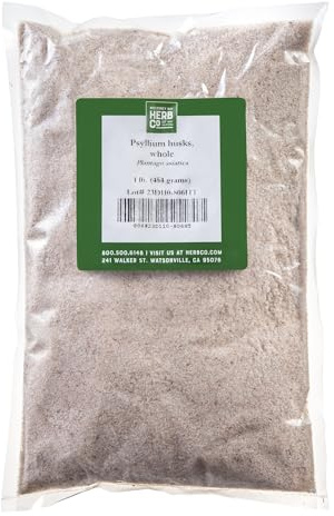 Psyllium Husks Whole, by Herb Co, Plantago Ovata, Seed Coat, from India, Kosher, for Tea & Cooking, 1 lb