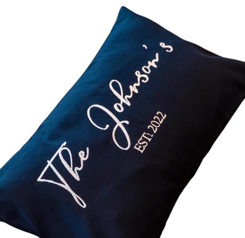 mia'spillow lab Custom Family Name Pillow with Est Date – Personalized Embroidered Last Name Cushion Cover, Wedding or Housewarming Gift, New Home Decor Accent