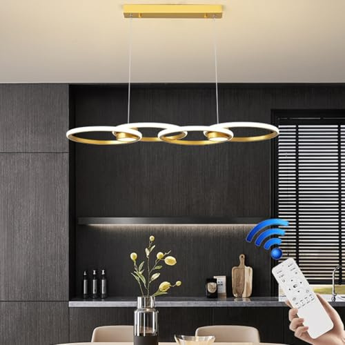 VTAMng Pendelleuchte modern LED kreativer nordischer Stil 4 Ring dimmbarer Kronleuchter mit Fernbedienung 120cm höhenverstellbare Hängelampe geeignet für Esszimmer Wohnzimmer Küche Bar Deckenleuchte(G