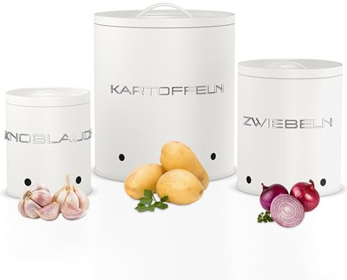 KOOK TIME rangement pomme de terre oignon ail - Lot de 3 - Boite pomme de terre oignons ail - rangement légumes avec petits trous de ventilation pour une circulation d'air optimale - Blanc Mat