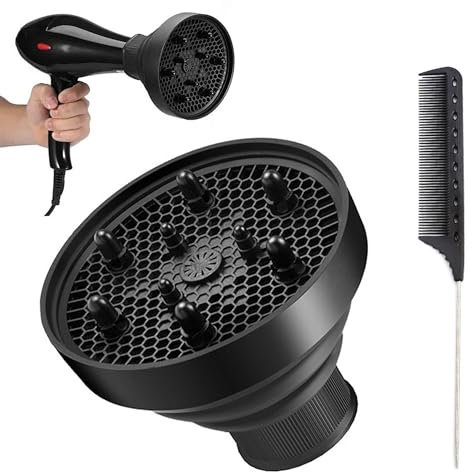 Hair Diffuser, Universal Diffuser Attachment for Hairdryer, Diffuser for Travel Hairdryerhair Professional Blow Dryer Diffuser for Curly Hair Natural Wavy Hair(Black)