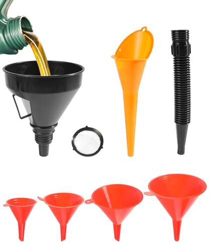 Flaconi 6PCS Ensemble D'entonnoirs de Voiture,Entonnoir de Voiture,Entonnoir Universel en Plastique pour Carburant Automobile,Entonnoir Carburant,Convient aux Voitures,Camping-Cars et Camions