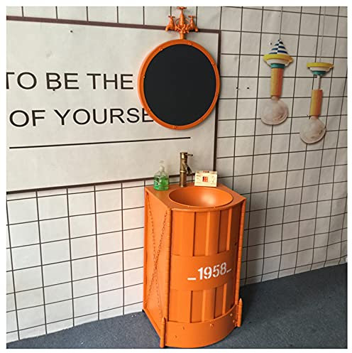 GLJTUO Mobile da lavabo in Stile Industriale con lavabo, mobiletto da Bagno da Terra sotto Il lavandino, mobiletto da Bagno con Rubinetto e Scarico, mobiletto per lavabo da Bag(Orange with Mirror)