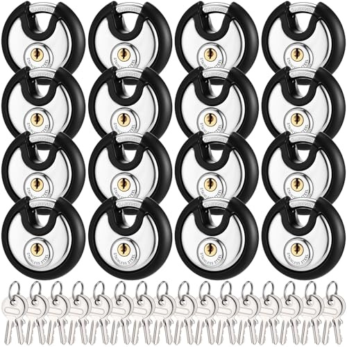 Chumia Vorhängeschlösser, gleichschließend, Edelstahl, 7,5 cm breit, 0,95 cm Bügel, Scheibenschlösser für Outdoor, Lagereinheiten, Garagen, Fitnessstudio-Schließfächer, Silber, Schwarz, 16 Stück