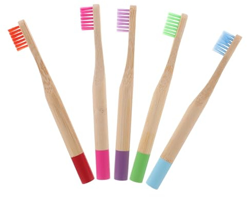 GOOHOCHY Kinderzahnbürsten 5 Stück Weichflaumige Bambuskohleborsten Rundlicher Holzgriff Verschleißfest Und Ergonomisch Sichere Manuelle Holzzahnbürste Für Kinder Und Reisen
