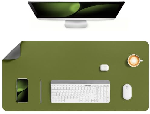 Jumdast Schreibtischunterlage, doppelseitige rutschfeste Schreibunterlage | Multifunktionales Office Mausepad Laptop Tischunterlage Schreibtischunterlage Leder Schreibtischmatte (90x43 cm Grau Grün 01)
