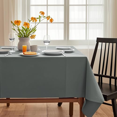 Trimming Shop Rectangle Wipe Clean Tablecloth 137 x 201cm - Grey | Stain Resistant Waterproof Table Cloth, Machine Washable Polyester Dining Table Cover for Home, Kitchen, Wedding Parties