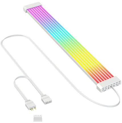 RGB PSU Cable Extension,ARGB PC Power Supply Cable with Soft LED Stripes and PVC Sleeved Extend Cable for 24 Pin Motherboard Power At PC Build