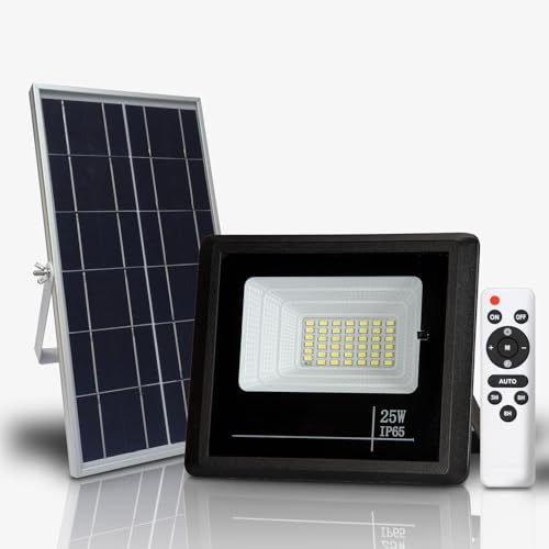 Groupe DDC Projecteur Solaire Extérieur Puissant – LED 3000K/6000K – Étanche IP65 – Jusqu’à 3200 Lumens – Câble 5m – Recharge Rapide – Sans Détecteur – Autonomie 12h (3000K - Blanc Chaud, 500 lumens)