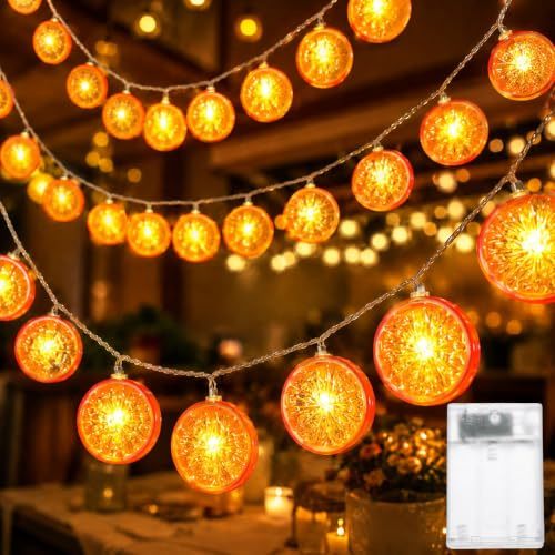 YeahBoom Lichterkette Orange,300CM 20LED Orangenscheiben Lichterkette | Orangenscheiben Dekoratives Licht,Batteriebetrieben,für Karneval Halloween Wohnzimmer Schlafzimmer Außen Innen Deko