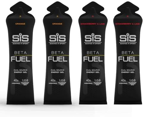 SIS Beta Fuel Energy Gels for Cycling Running Triathlon - Dual-Source Carbohydrate Blend - 40 g of Carbs - Gluten-Free - Informed Sport Certified - 4 Pack (4 Pack, 2 Orange / 2 Strawberry Lime)