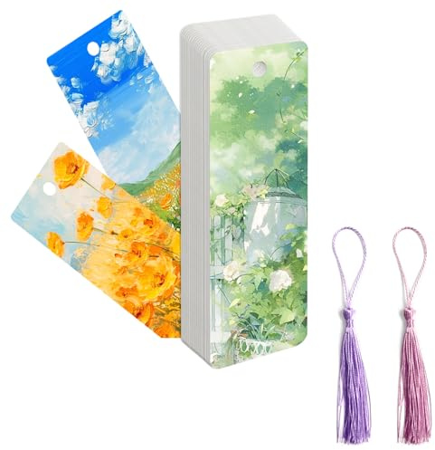 Papel Acuarela, Tarjeta Acuarela, 50 Hojas Papel de Acuarela & 50 Colgantes de Borlas,15 x 5 cm Papel de Acuarela, Bloc Acuarela Bloque de Acuarela