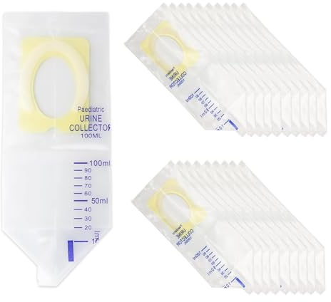 SIXHAOBU 20 Piezas Bolsa de Orina Portátil de 100 ml, Desechable Bolsas de Recolección de Orina Pediátrica con Superficie Adhesiva, Adecuado para Niños Que Viajan y Acampan al Aire Libre