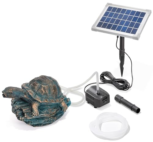 Esotec Solar Wasserspeierset Schildkröte Marlis, Alt-Kupfer-Optik, inklusive Solar-Pumpensystem, Solarmodul, Polyresin, 2m Schlauch, Wasserspiel Gartenteich, wetterfest 101680