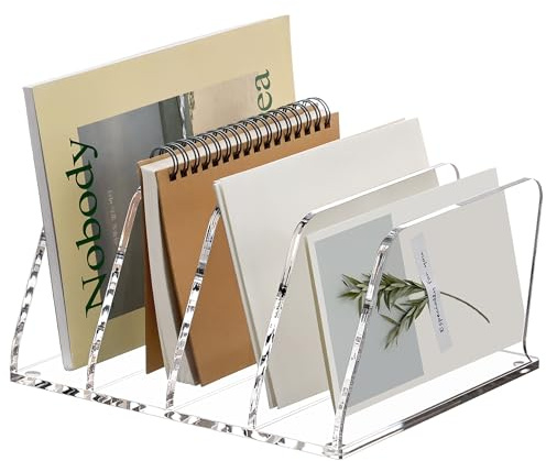 SANRUI Acryl Briefständer 4 Ablagefächer für Schreibtisch | Büro-Organizer, Briefhalter Ordnung auf dem Schreibtisch, für Notizen, Briefe, Postkarten und Bücher