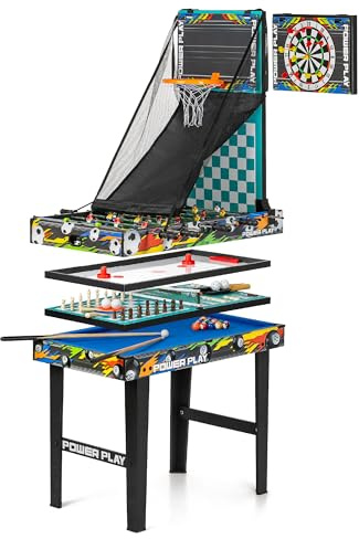 Powerplay 10-i-1 vikbart spelbord, pool, bordsfotboll, lufthockey, bordtennis, schack och mer, 0,9 m minispelbord för barn och familjer, inomhusspelkväll och gåvor