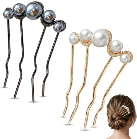Juego de 2 horquillas de pelo en forma de U, peine de pelo rizado, peine de cuatro dientes, peine para fortalecer mechones, para mujer, diseño elegante