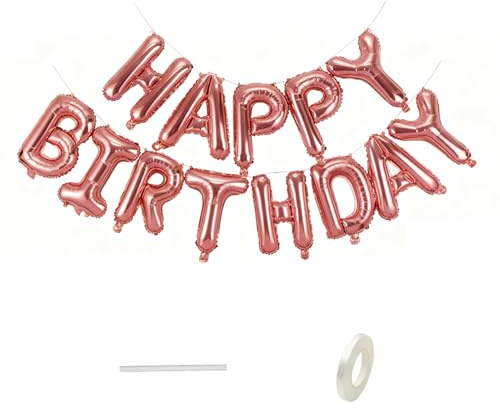 Diffaxy Golden Happy Birthday, palloncino da 16 pollici, in pellicola, con nastro per ragazzi, ragazze e adulti, decorazioni di compleanno e feste (Roségold)
