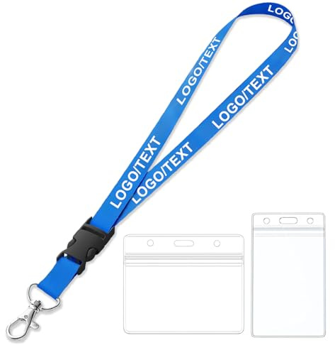 10-500PCS, Cordino porta badge personalizzato con motivo su misura da 20 mm, stampato con le vostre lettere/logo, porta badge per tessere trasparente opzionale in diverse quantità, 22 colori
