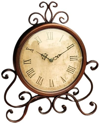 TEHAUX Tischuhr Vintage Retro Lautlose Schreibtischuhr Ohne Ticken Europäischer Stil Dekoration Für Wohnzimmer Schlafzimmer Büro Und Küche 28.00 X 24.00 X 5.00 cm
