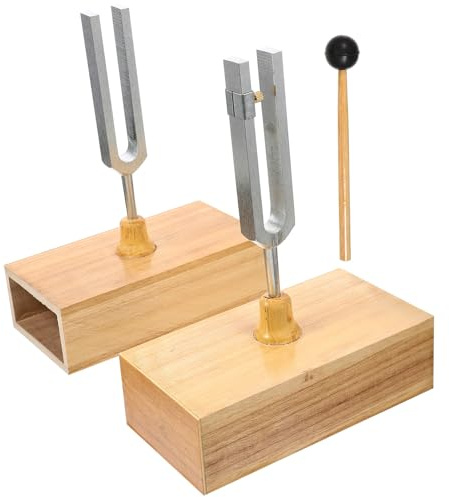 Stimmgabelset 440hz aus Metall und Holzsockel mit Hammer | 1 Satz, für Physikalische und Akustische Experimente, Stabile Platzierung, Präzise Abstimmung