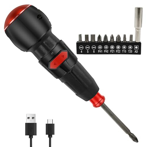 Akkuschrauber Klein 3,6 V Wiederaufladbar Stabschrauber Elektrisch mit 9 Bits und Verlängerungsstange, 900 mAh Akku, LED-Licht, USB-C-Kabel, Akku Schraubendreher für Heimwerker