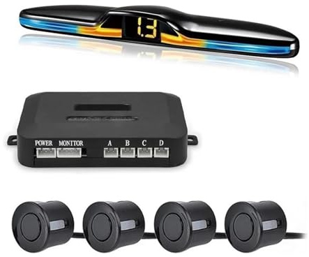 Macchina Sensori Di Parcheggio Kit Sensori Parcheggio Radar Retromarcia Posteriore Auto Retroilluminazione Monitor Parktronic Display Rilevatore Backup Assistente 4 Sonde(Nero)