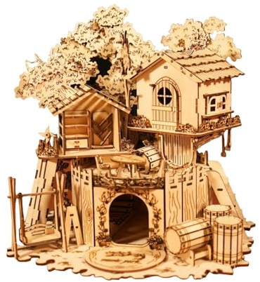 Music Park 3D Wooden Puzzle Treehouse for Adult to Build DIY Miniature Model Kit without LED Home Decor,Christmas and Birthday Gift