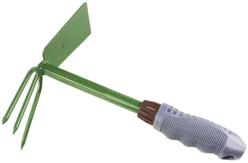 NOLITOY Houe à Main Épaisse Multifonction Double Face, Outil de Jardinage Fourche 3 Dents, Acier Inoxydable Traité Thermiquement, Poignée Antidérapante, Outil Jardin Désherbage, Usage