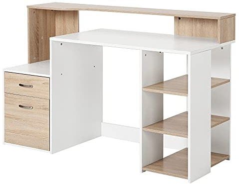 HOMCOM Scrivania per Computer con Ripiani in Legno MDF 137 x 55 x 92cm