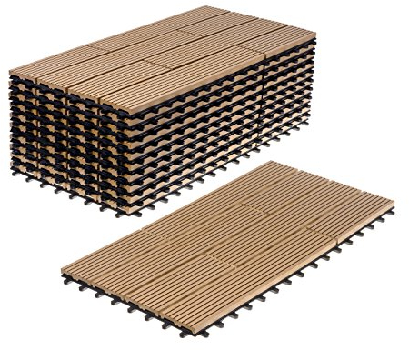 Ventanara® WPC Holz Kunststoff Fliesen Terrassenfliesen Klickfliesen Balkonfliesen 11 Stück (30 x 60 cm, Natur versetzt)