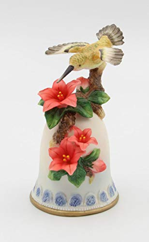 Cosmos Gifts Fine Elegant Porcelain Hummingbird with Azalea Flowers Bell Figurine, 5 L