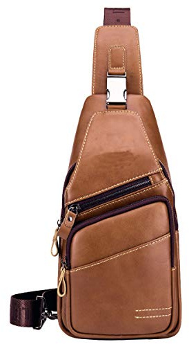 MANNUOSI Shoppers Y Bolsos De Hombro Hombre Moda Casual Piel autentica Bolsos bandolera Marrón1